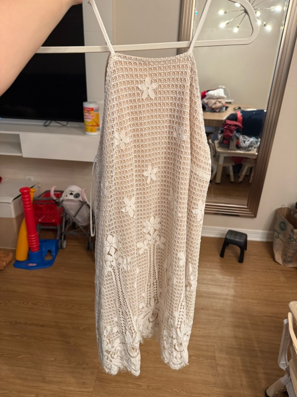 Francesca's Collections Cream Crochet Floral Slip Dress